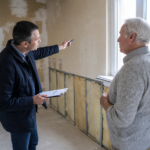 Inspecteur montrant l'isolation murale près d'une fenêtre